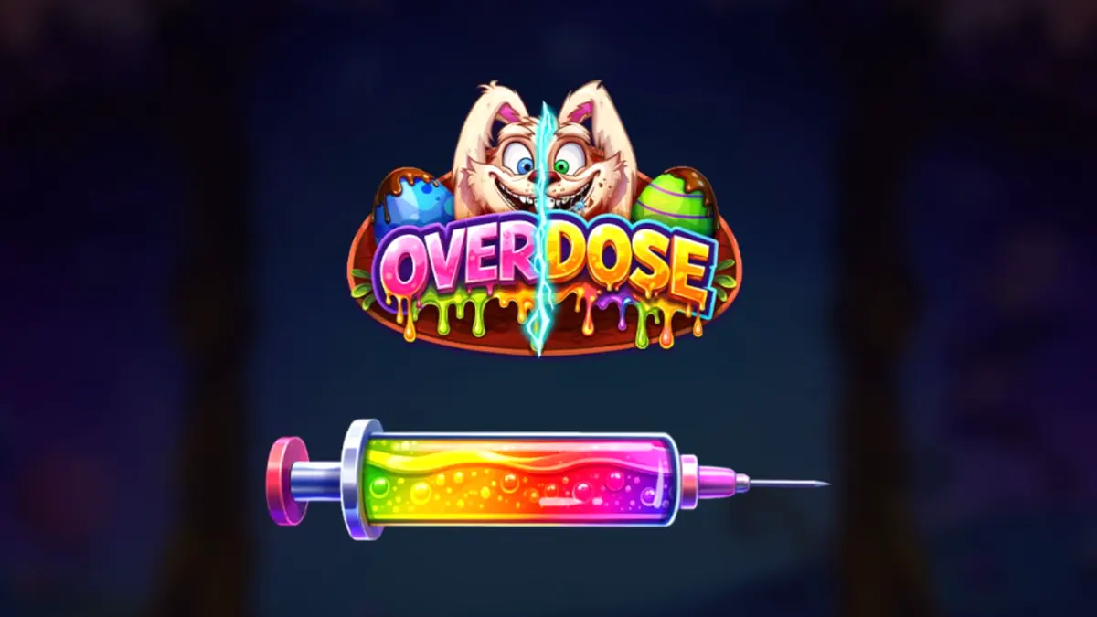 Tampilan visual slot Overdose dengan tema fantasi gelap dan simbol permen